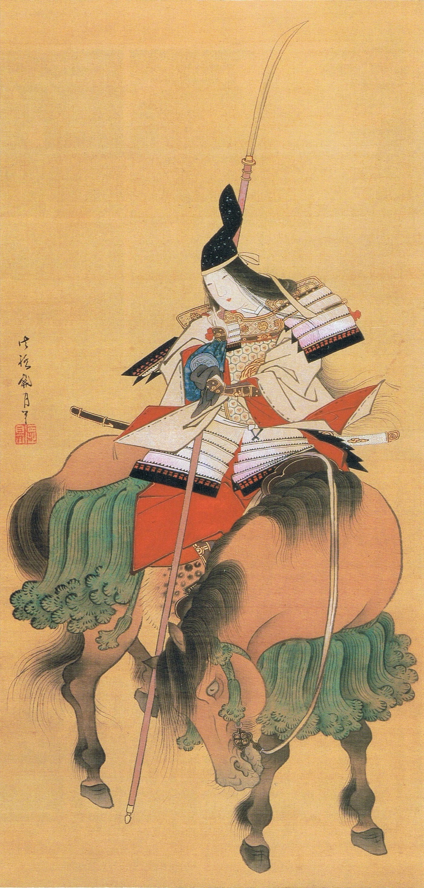 A painting of the legendary woman warrior Tomoe Gozen by Shitomi Kangetsu.