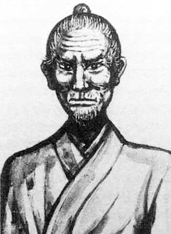 A drawn portrait of the Okinawan master Matsumura Sōkon.