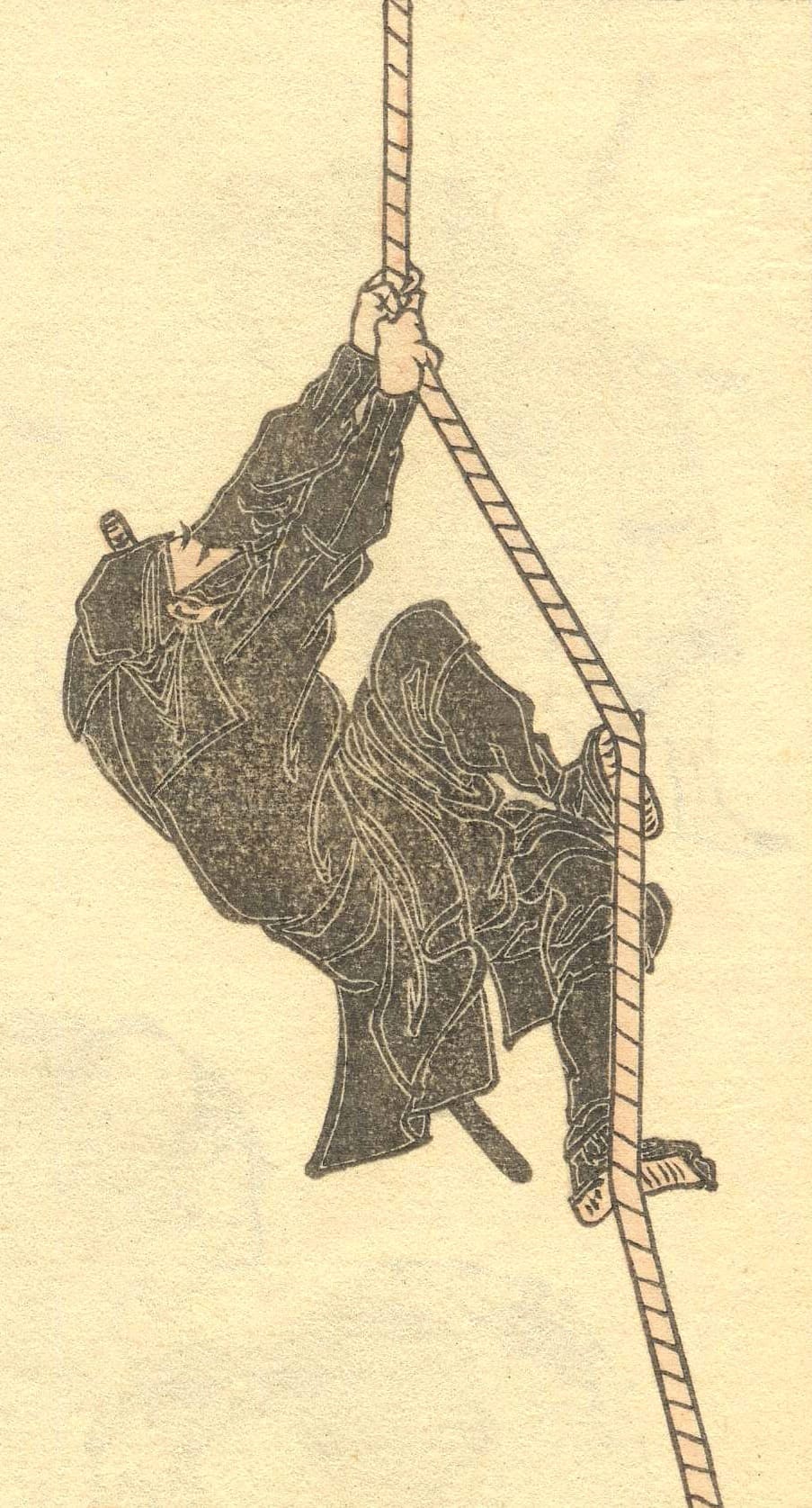 葛饰北斋速写本中描绘的蹲伏忍者形象。