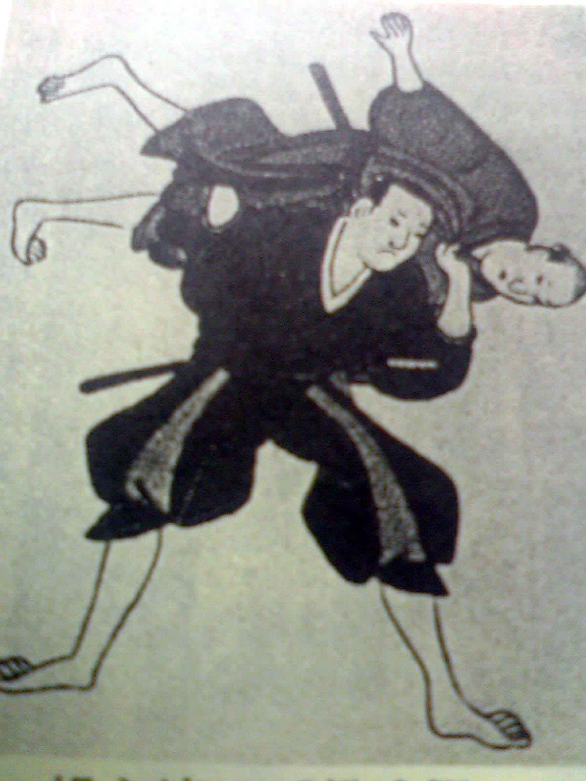 An 1893 illustration of a Tenjin Shin'yō-ryū jūjutsu throwing technique.